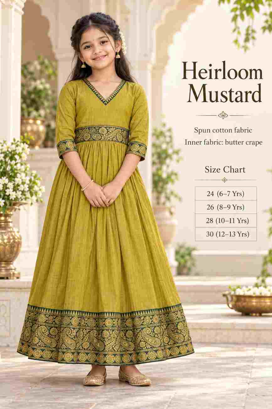 Girls Traditional Festive Gown with Zari Border and Jacquard Detailing