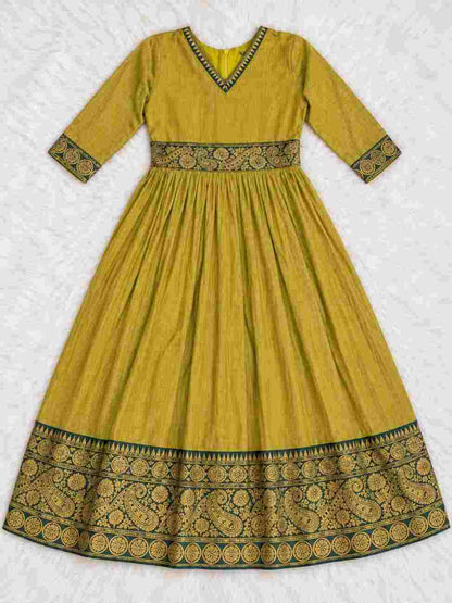 Girls Traditional Festive Gown with Zari Border and Jacquard Detailing