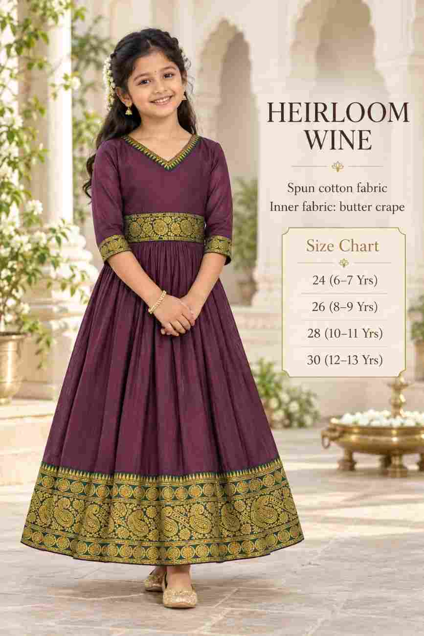 Traditional girls’ flared gown with paisley and floral border