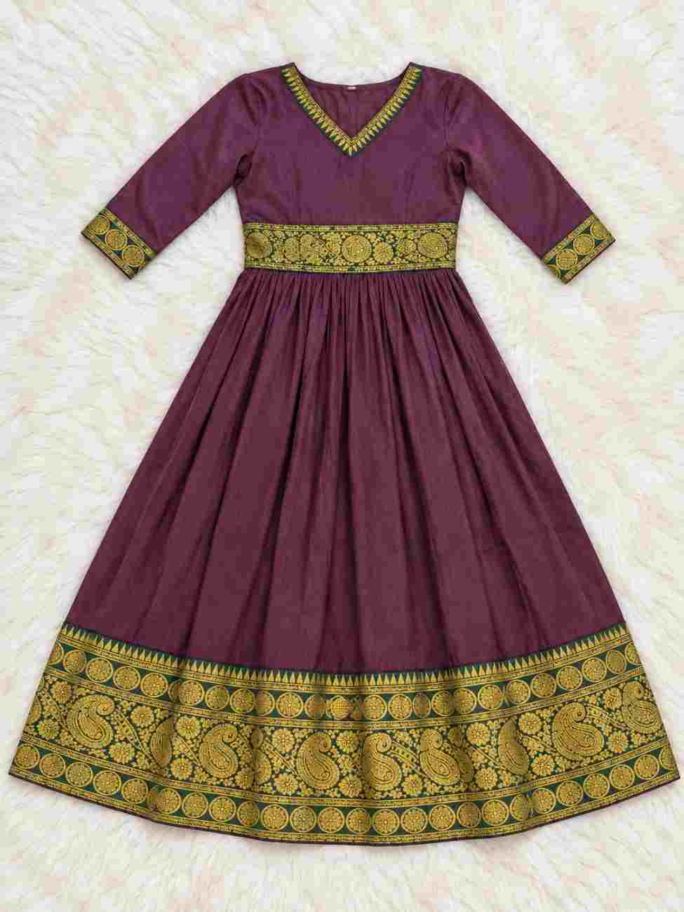 Kids’ ethnic party wear gown with decorative V-neck design