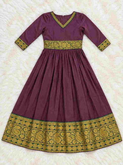 Kids’ ethnic party wear gown with decorative V-neck design