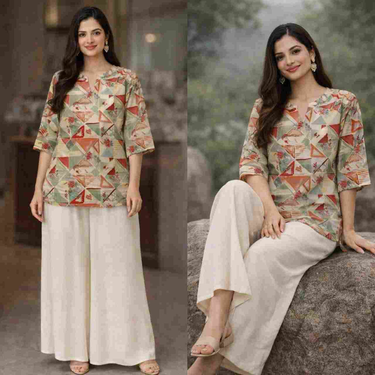 Women’s matching printed top and palazzo set available in M to XXL