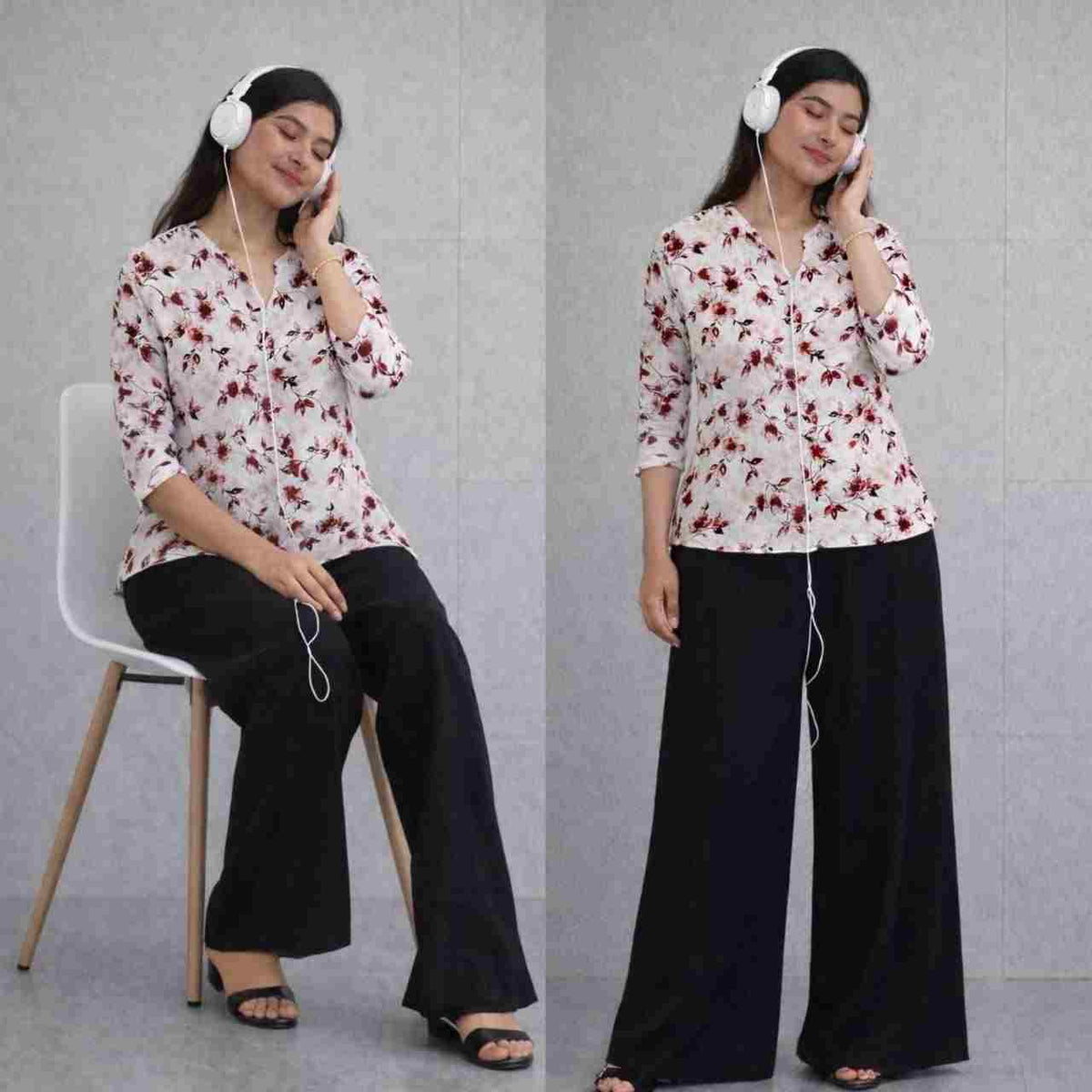 Women’s printed rayon top with matching rayon palazzo pants