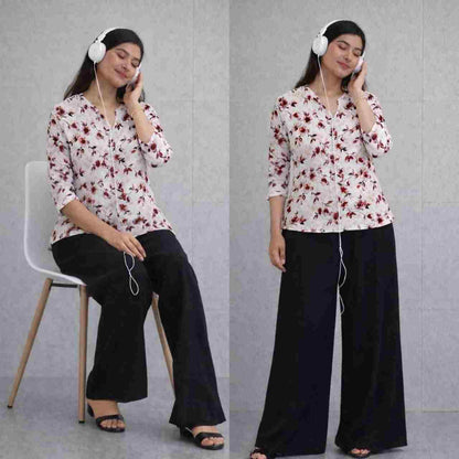 Women’s printed rayon top with matching rayon palazzo pants
