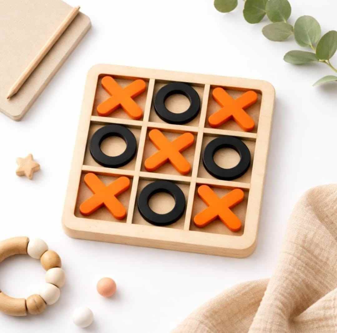 Classic wooden X and O strategy board game