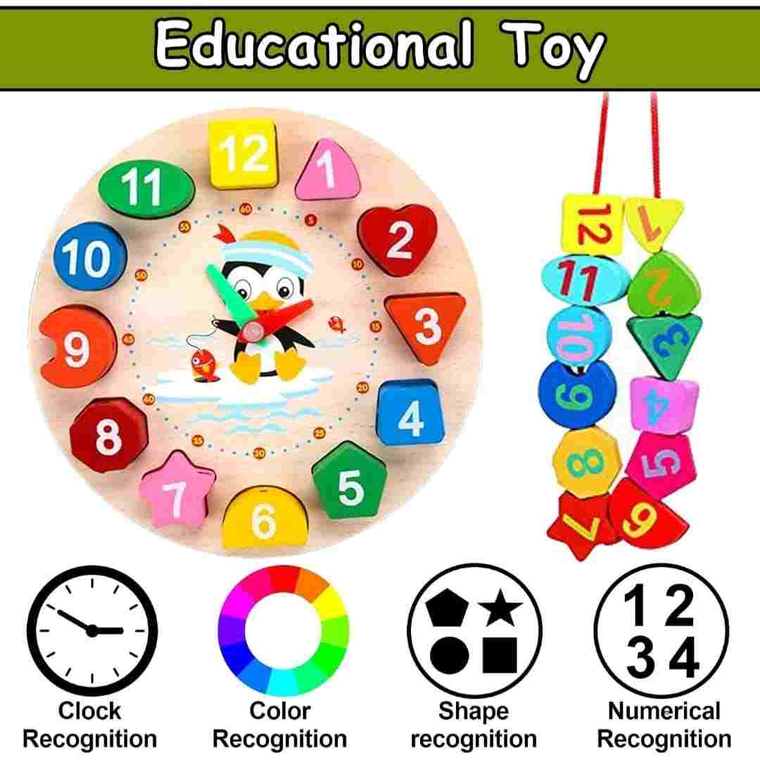 Educational wooden clock with numbers for children