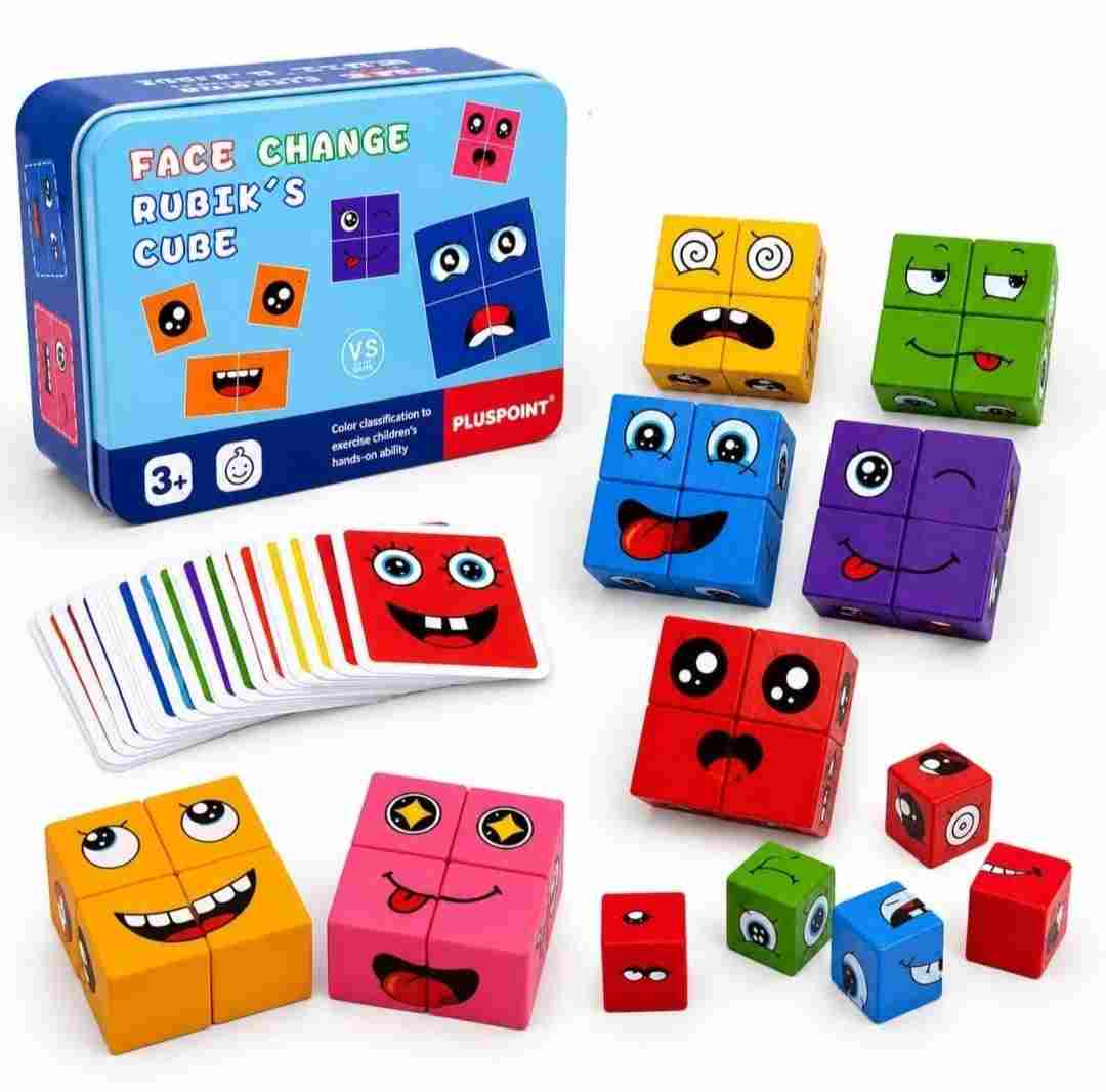 Wooden emoji face matching puzzle game for kids