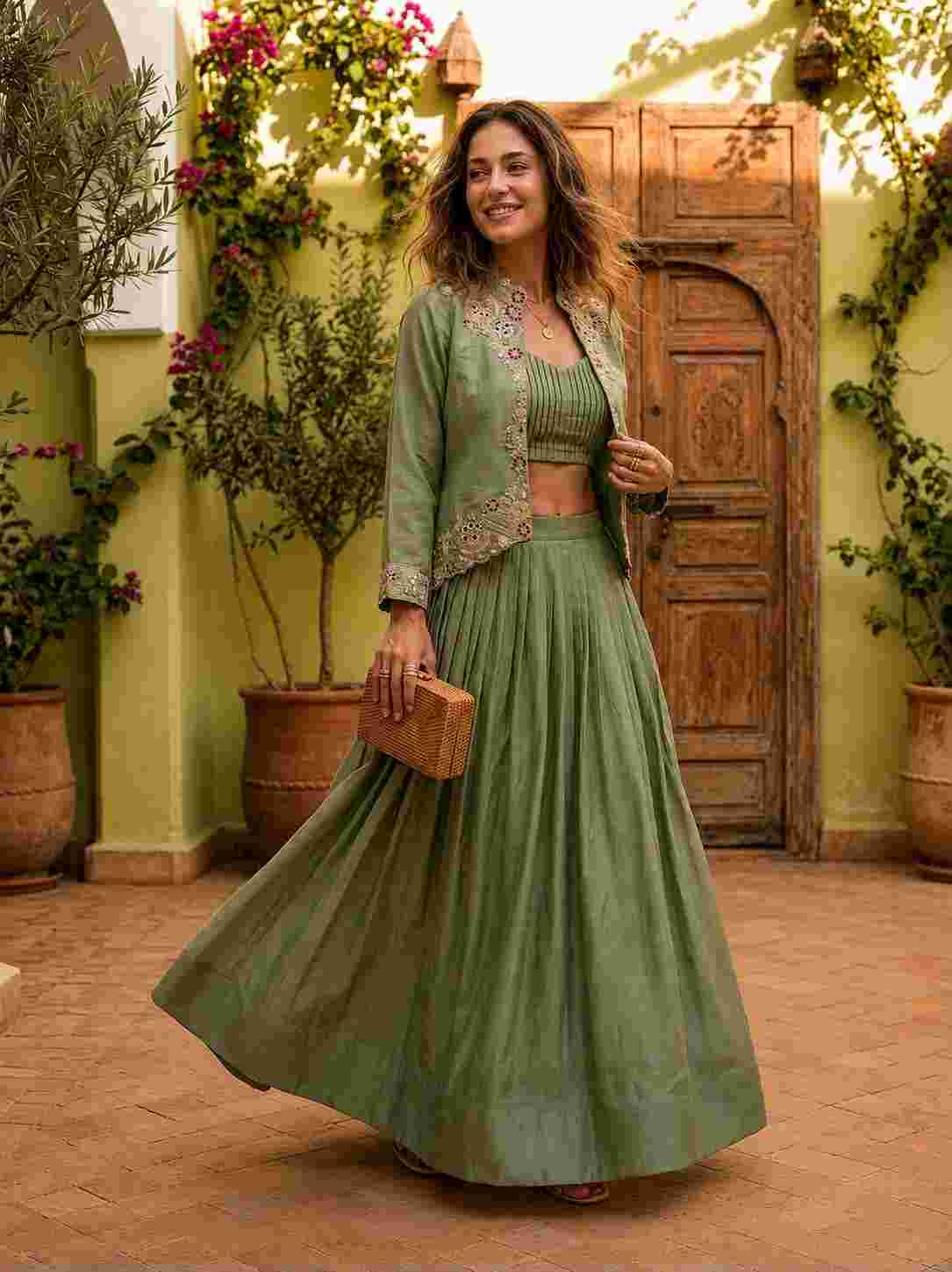 Embroidery sequence work lehenga with jacket