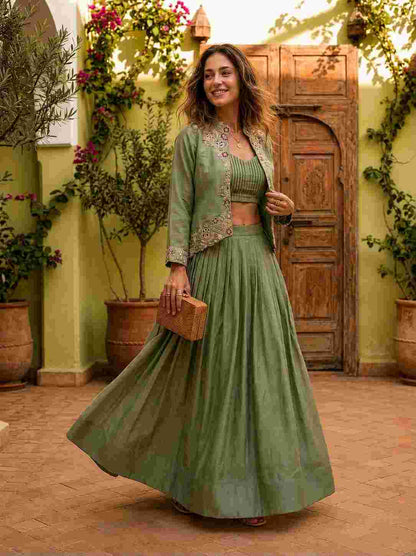 Embroidery sequence work lehenga with jacket