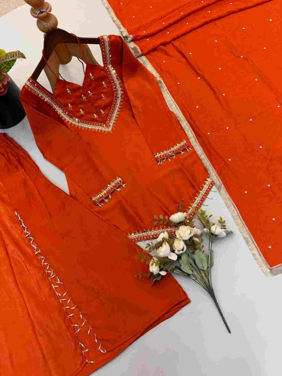 Mirror work ethnic wear kurti palazzo set for women