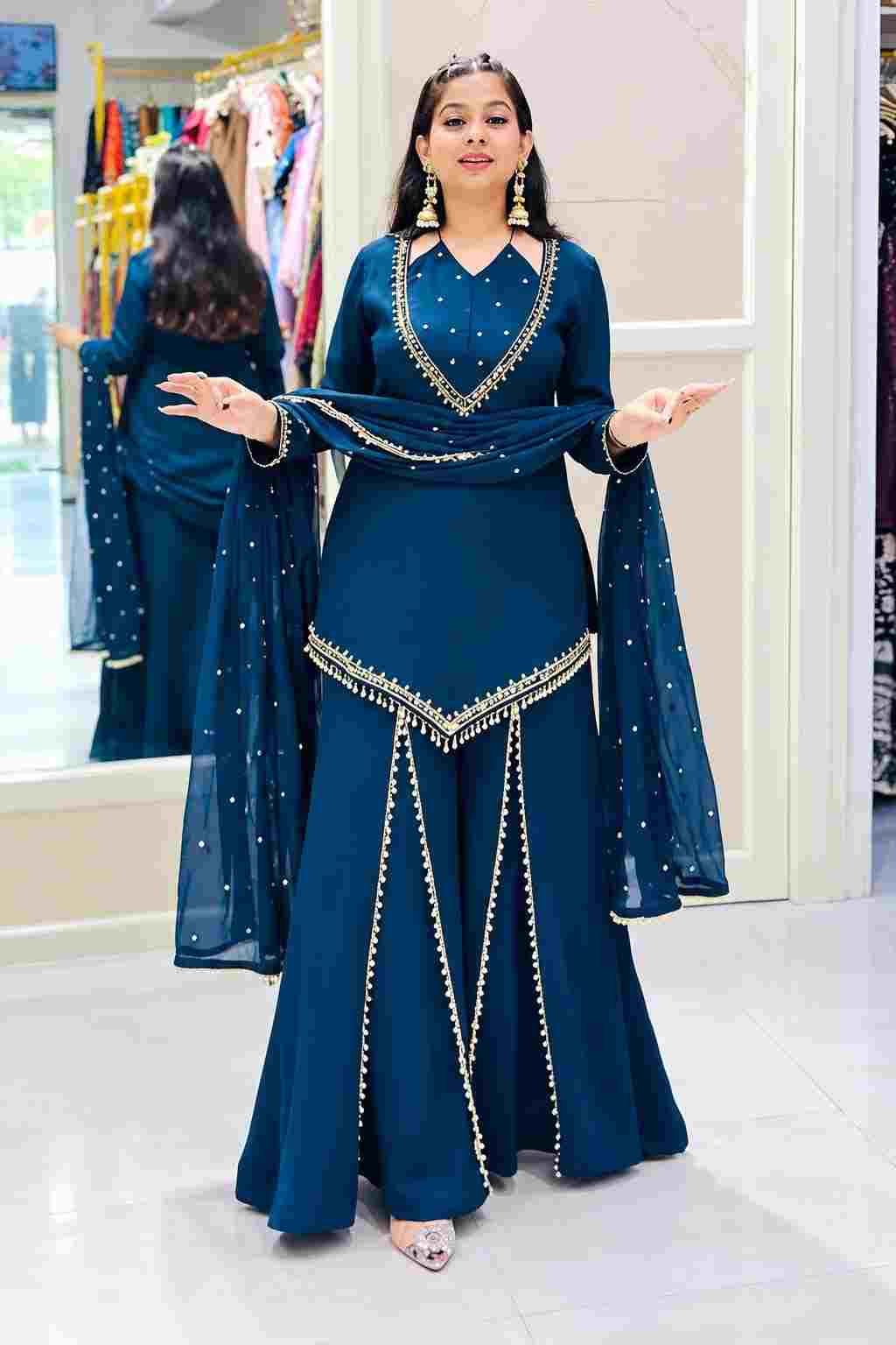 Women’s mirror work kurti palazzo set with dupatta