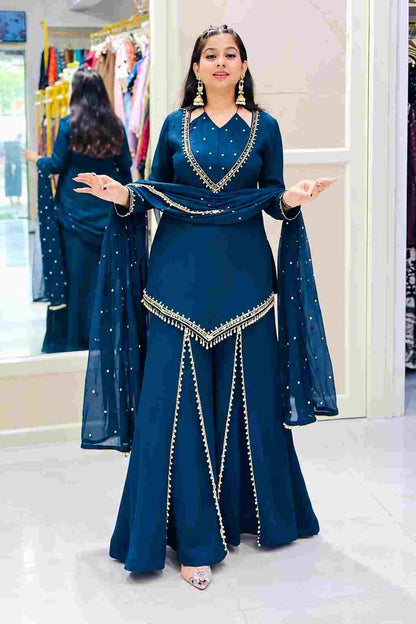 Women’s mirror work kurti palazzo set with dupatta