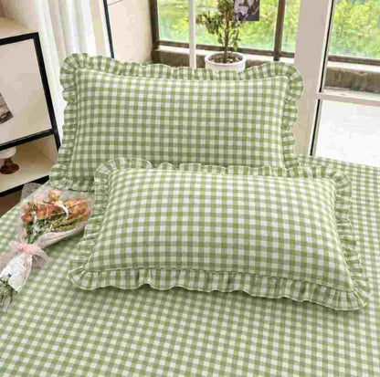 Premium cotton double bedsheet with frill pillow covers