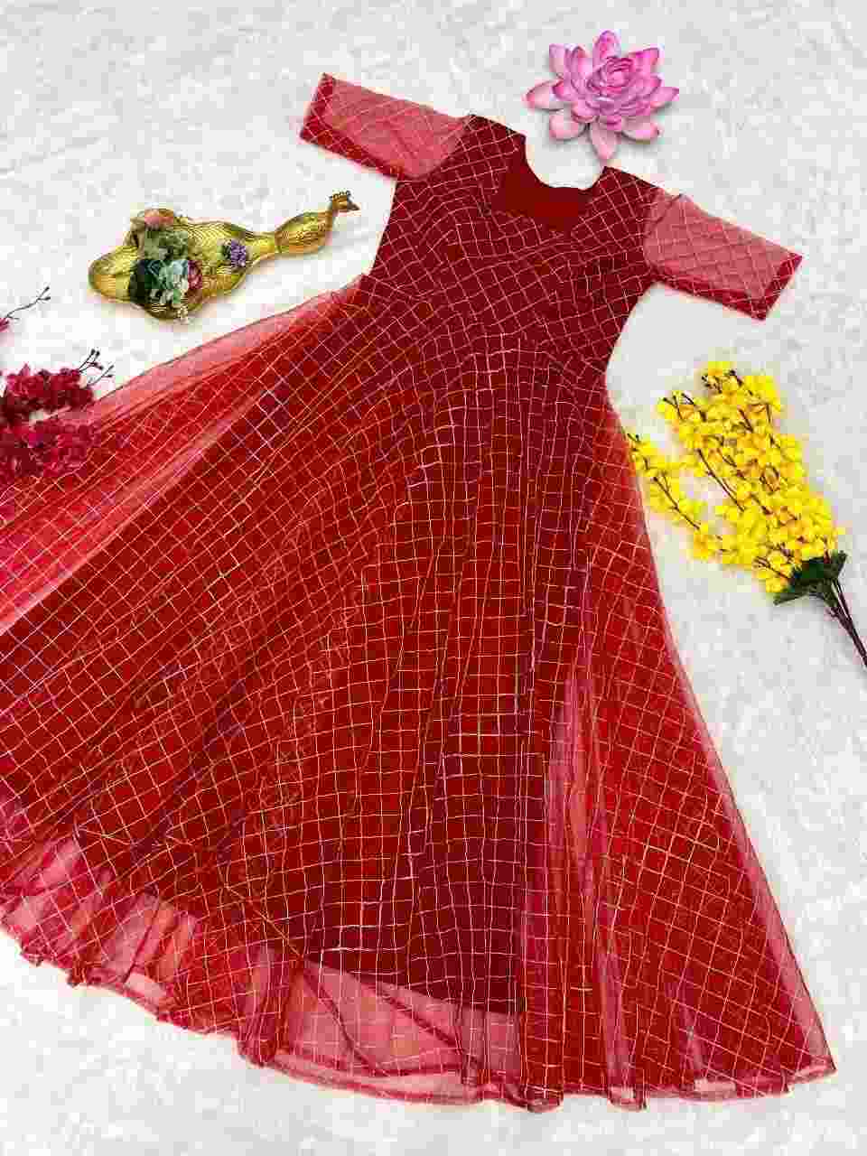 New collection women’s long net dress with stylish detailing