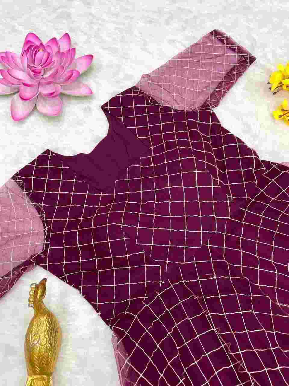 Heavy net party frock with crepe lining for women
