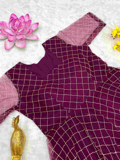 Heavy net party frock with crepe lining for women