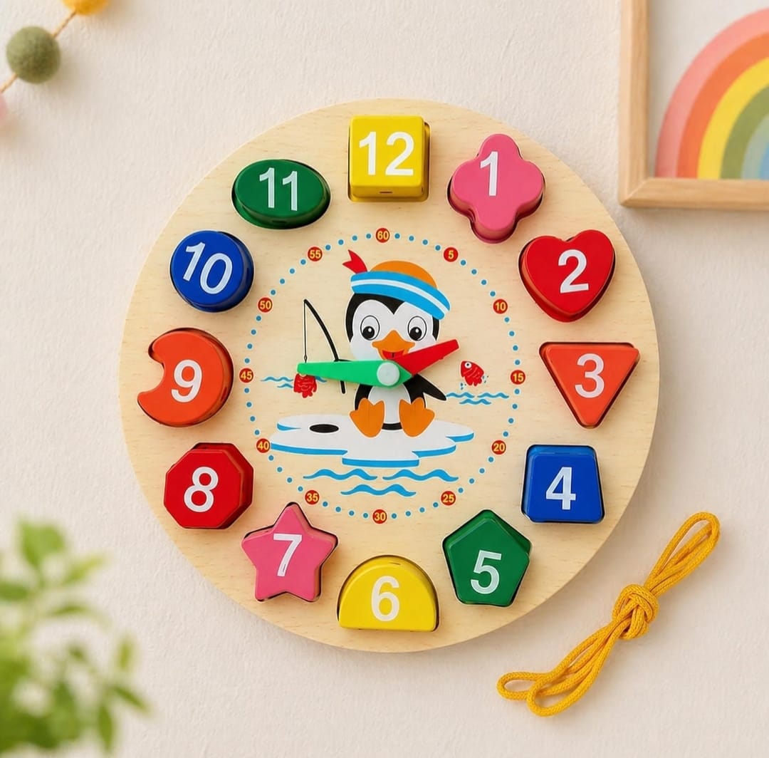 Wooden learning clock toy for kids