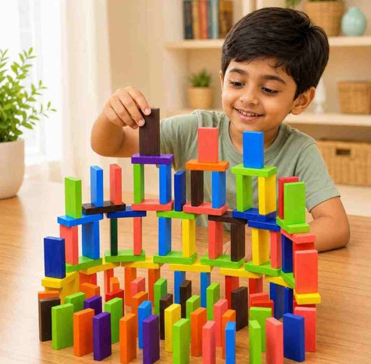 120 pieces colourful wooden building blocks for kids
