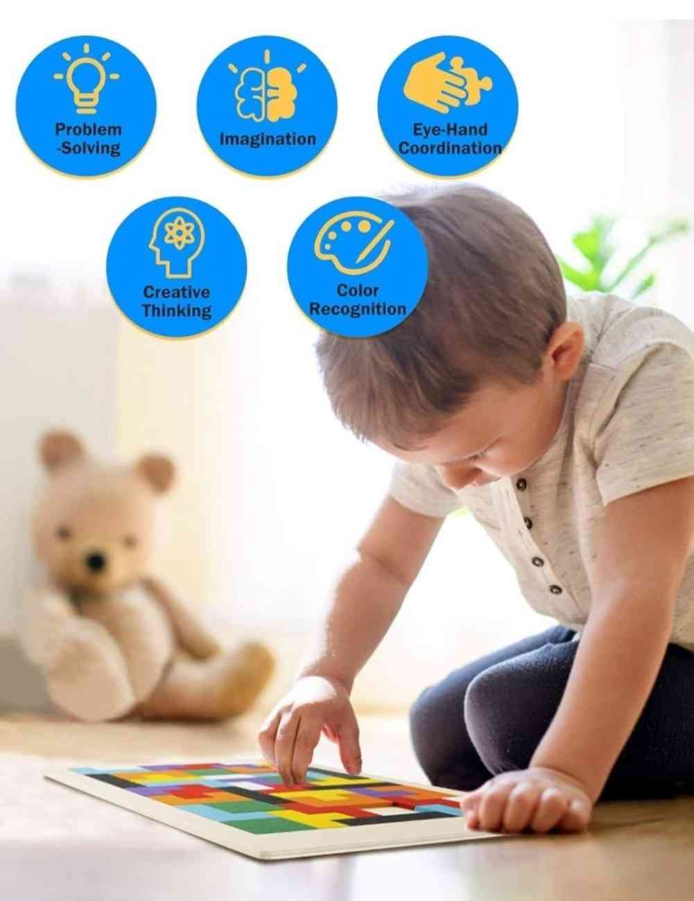 Wooden puzzle toy for indoor learning activities