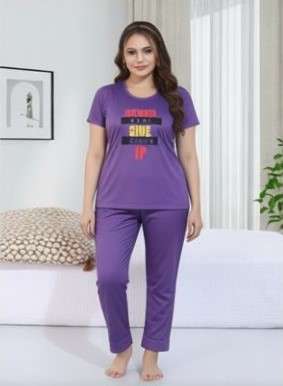 Women Printed Lycra Night Suit Set round neck short sleeve top and pajama comfortable stretchable nightwear