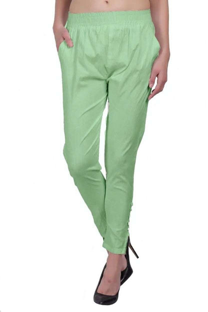 Women’s Cotton Cigarette Pants | Slim Fit with Elastic Waist & Side Pockets | Casual & Office Wear Bottoms
