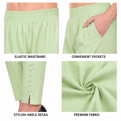 Women’s Cotton Cigarette Pants | Slim Fit with Elastic Waist & Side Pockets | Casual & Office Wear Bottoms