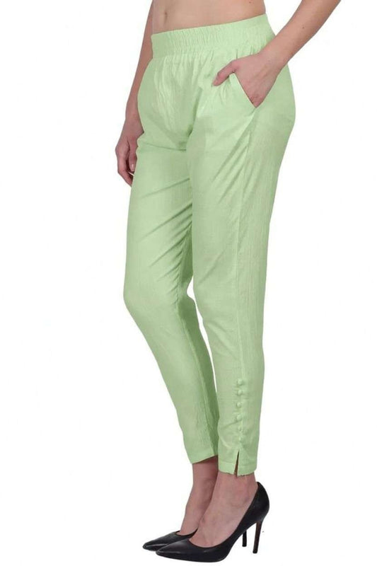 Women’s Cotton Cigarette Pants | Slim Fit with Elastic Waist & Side Pockets | Casual & Office Wear Bottoms