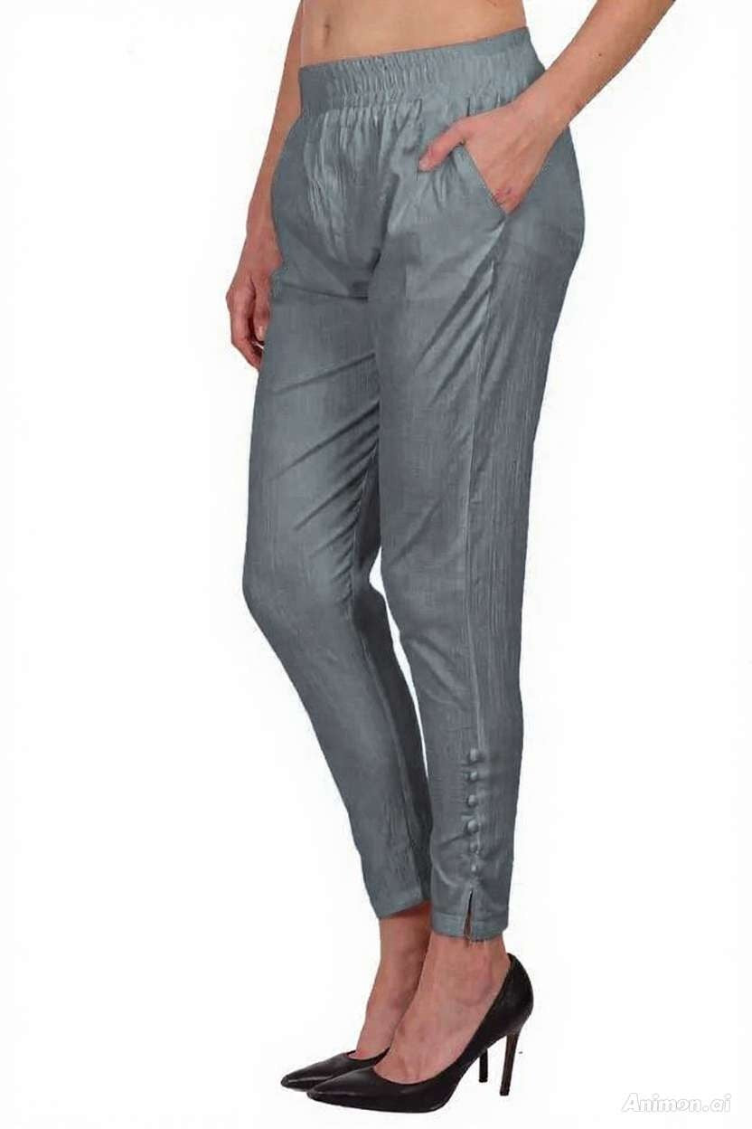 Women’s Cotton Cigarette Pants | Slim Fit with Elastic Waist & Side Pockets | Casual & Office Wear Bottoms