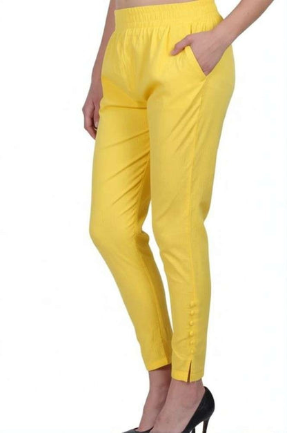 Women’s Cotton Cigarette Pants | Slim Fit with Elastic Waist & Side Pockets | Casual & Office Wear Bottoms