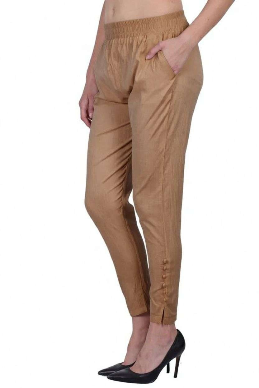 Women’s Cotton Cigarette Pants | Slim Fit with Elastic Waist & Side Pockets | Casual & Office Wear Bottoms