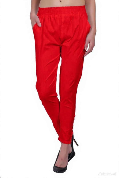 Women’s Cotton Cigarette Pants | Slim Fit with Elastic Waist & Side Pockets | Casual & Office Wear Bottoms