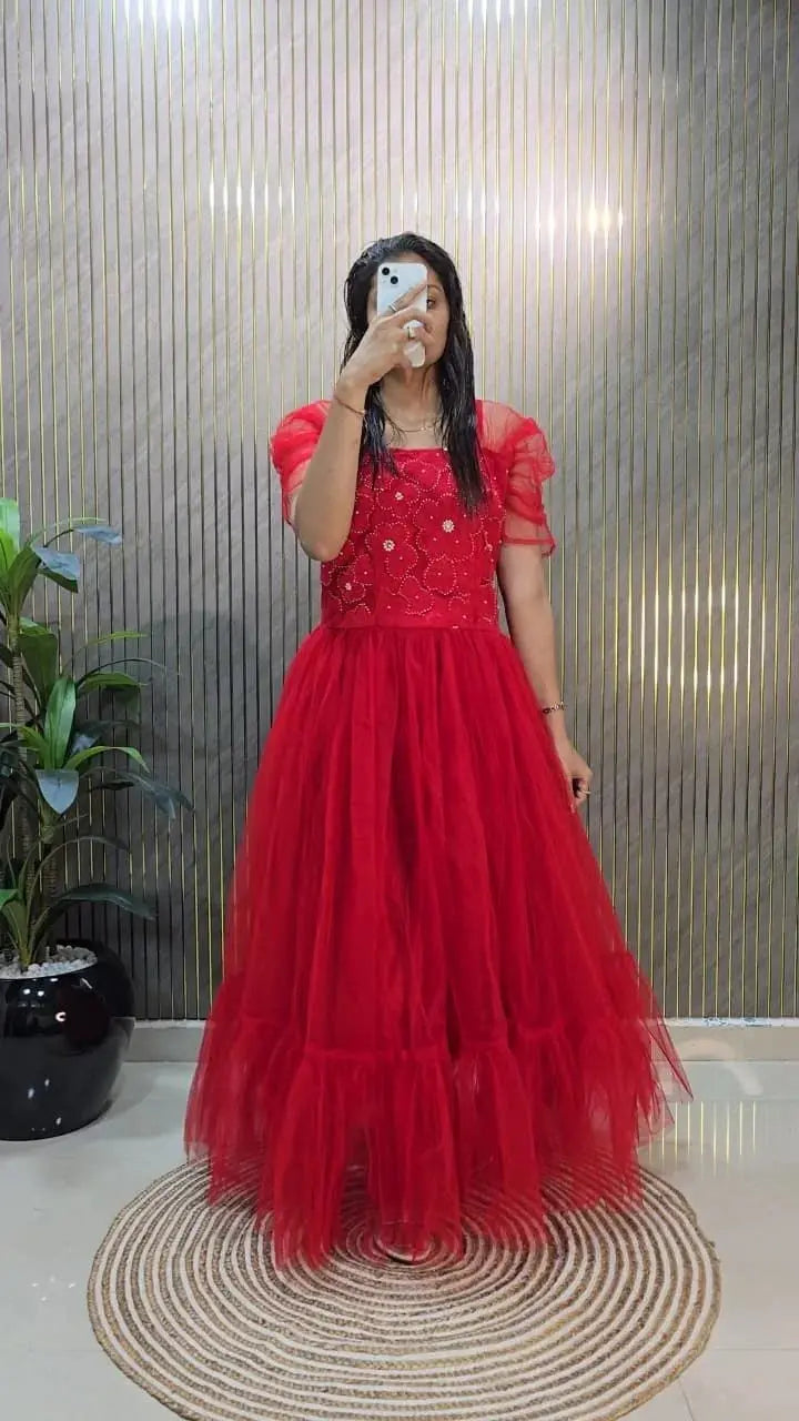 Designer Premium Soft Net Midi Dress – Party & Festive Wear