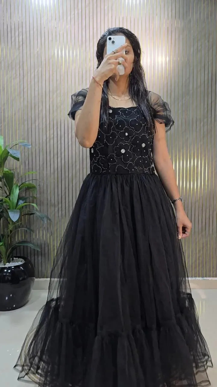 Designer Premium Soft Net Midi Dress – Party & Festive Wear