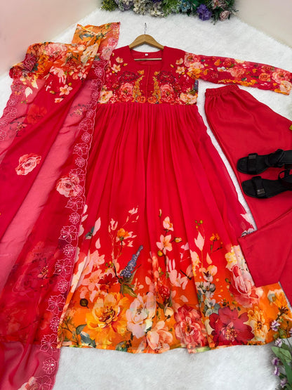 Designer Party Wear Fox Georgette Gown Set with Dupatta & Pant