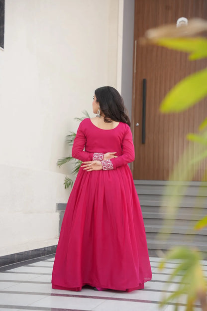 Designer Double Flair Embroidered Gown for Women