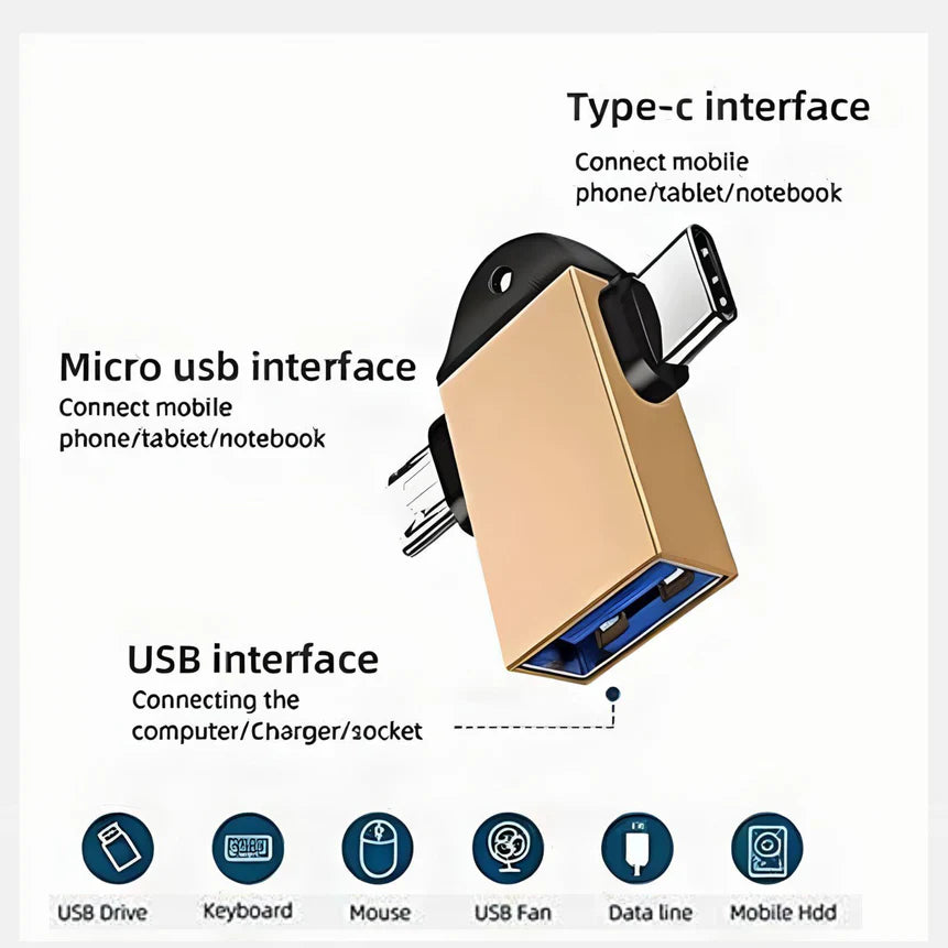 Flixx travel adapter with dual USB and 2 in 1 OTG adapter combo set for mobile and travel use