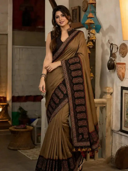 Handcrafted Ajrakh Saree for Women