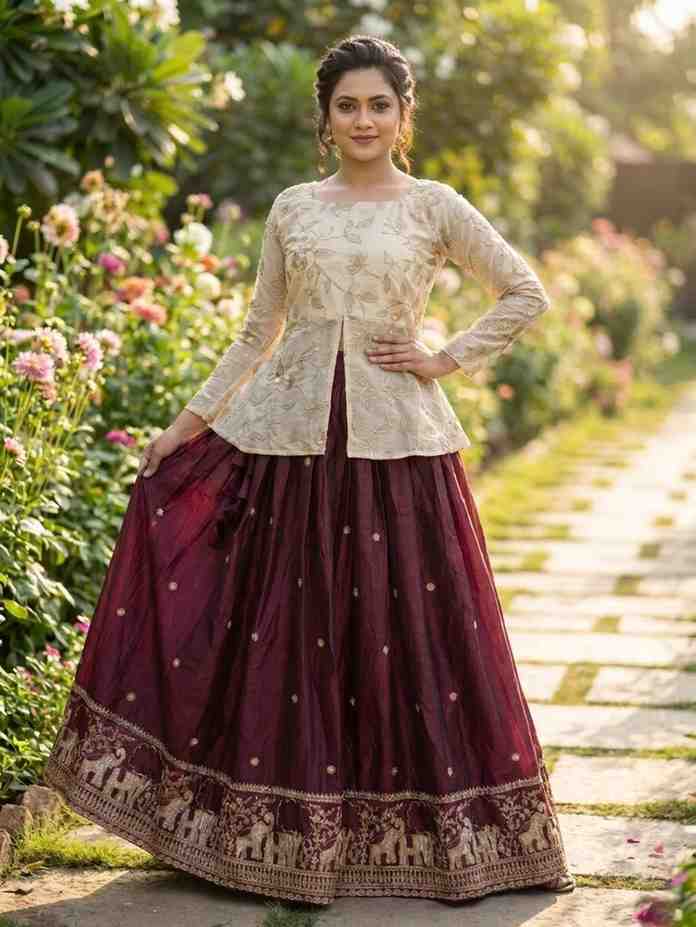 Fendy silk lehenga full outfit view