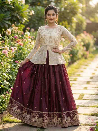 Fendy silk lehenga full outfit view