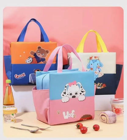 Kids Lunch Tote– Dual Colour, Insulated, Waterproof Food Storage Bag with Adorable Animal Prints