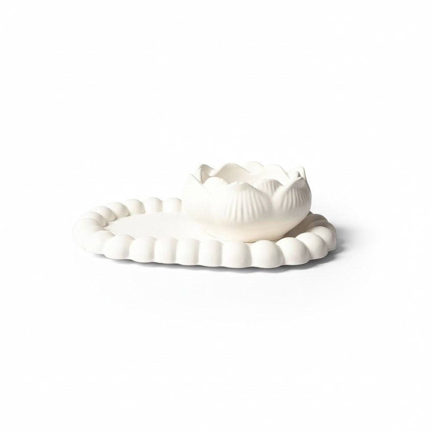bubble tray and lotus candle holder home decor combo gypsum decorative set