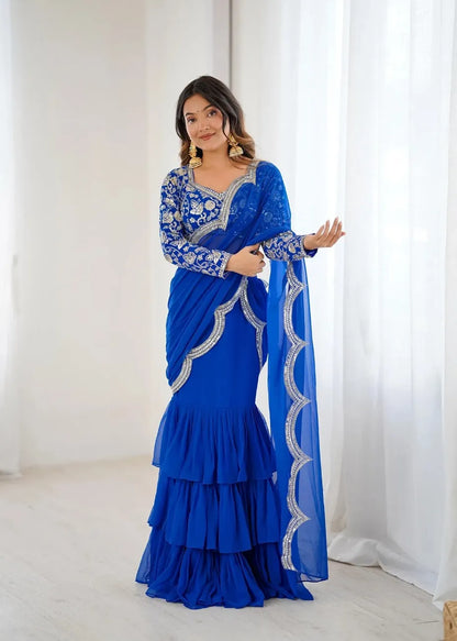 Beautifull Drape Embroidery Ruffle Saree