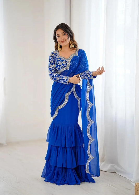Beautifull Drape Embroidery Ruffle Saree