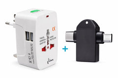 Flixx Travel Adapter + 2-in-1 OTG Adapter Combo – USB + Type C Set