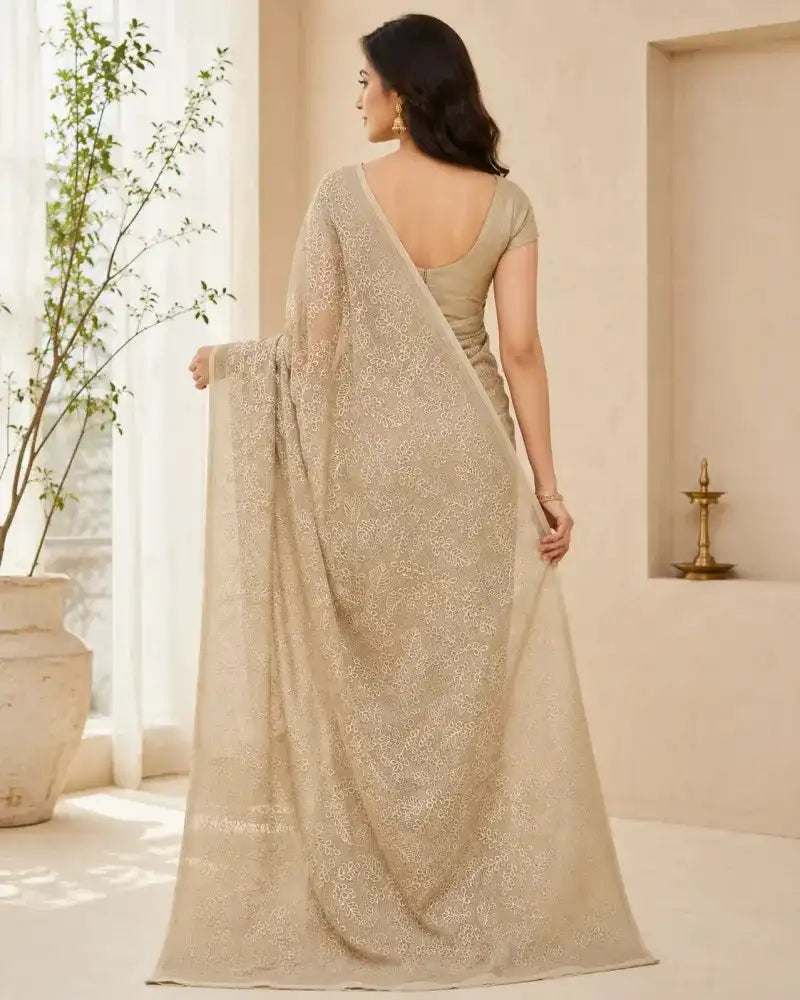 Embroidered Kota Doria Saree with Blouse Piece