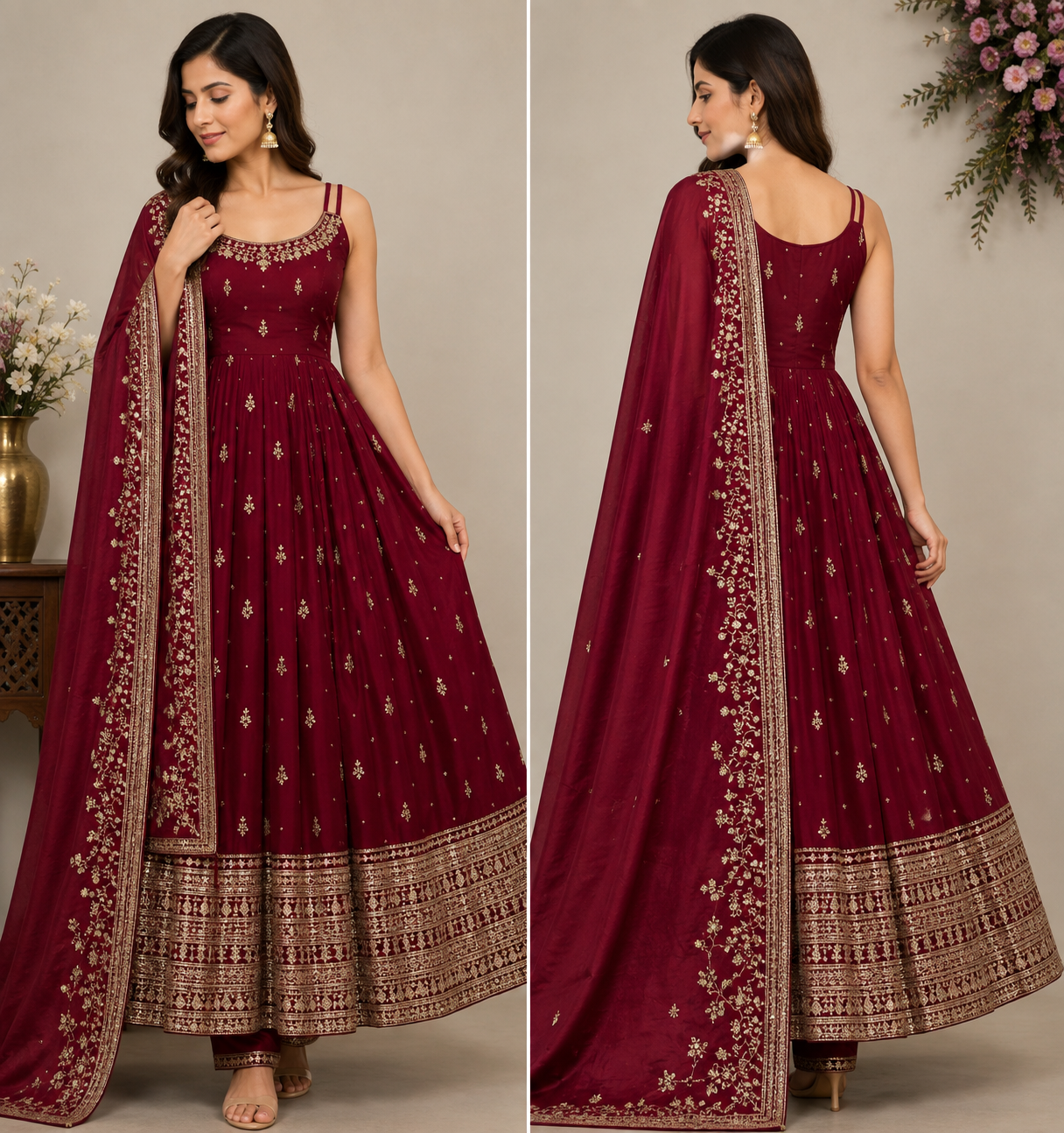Anarkali suit dupatta set front & back view