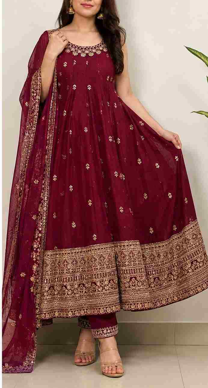 premium Anarkali suit dupatta set Vichitra silk embroidered ethnic wear