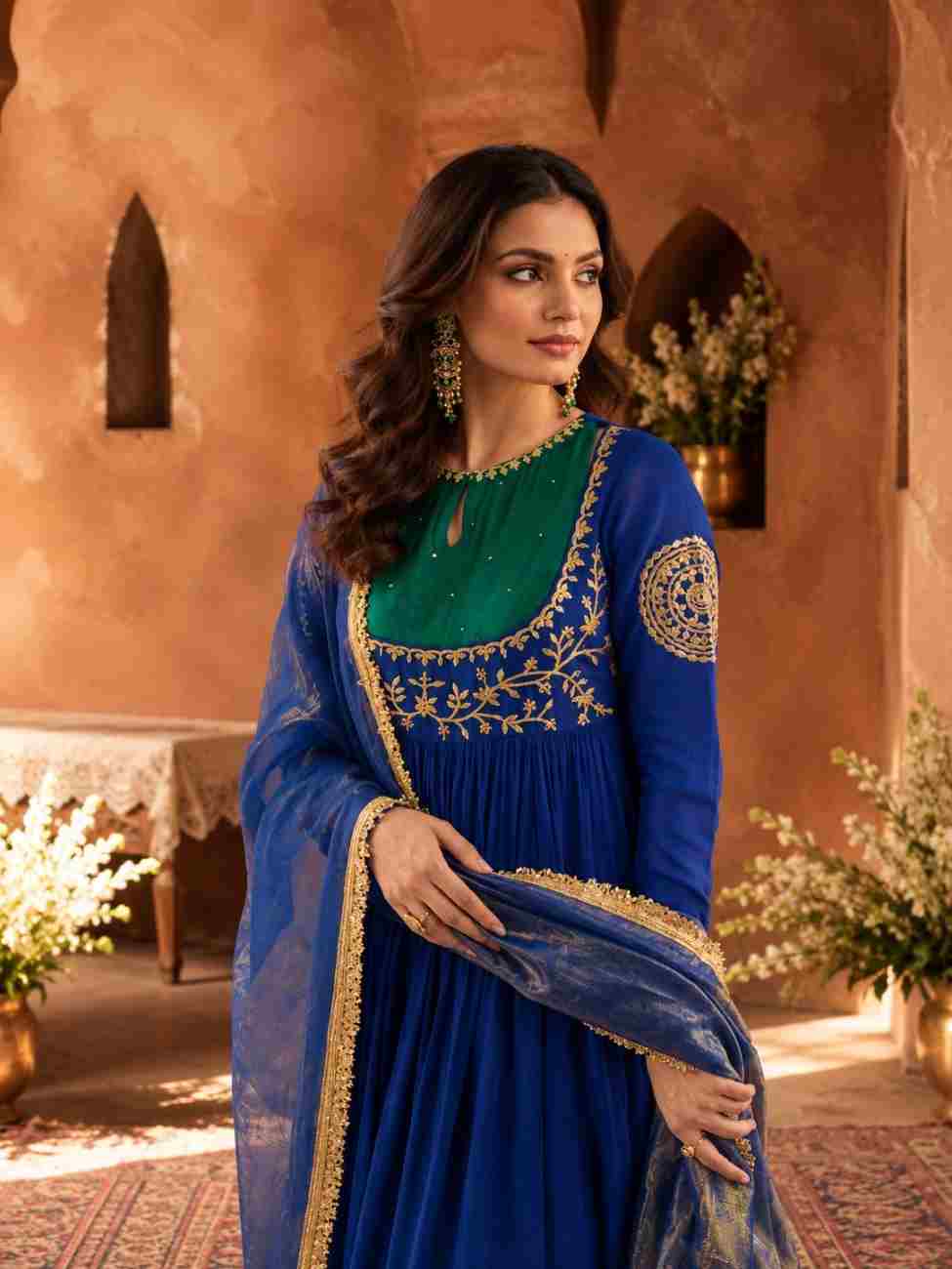 Festive Anarkali suit with Zari and sequence embroidery