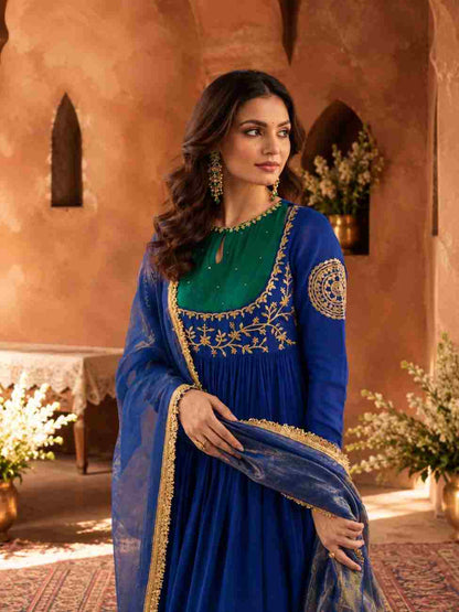 Festive Anarkali suit with Zari and sequence embroidery