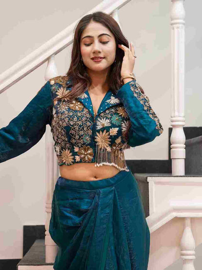 Women’s blue dhoti blouse two piece set